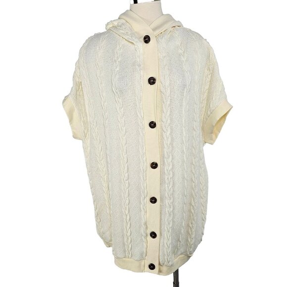 Simple By Suzanne Betro Womens Cable Knit Cardigan Medium Ivory Oversized Hoodie - Picture 1 of 16